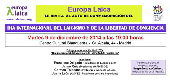 Día internacional del Laicismo y la libertad de conciencia @ Centro Cultural Blanquerna | Madrid | Comunidad de Madrid | España